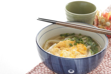Japanese food, scrambled egg and udon noodles