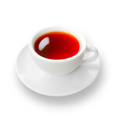 Isolated object, Hot tea in white ceramic cup on white background