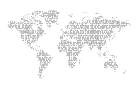 Abstract world map composed of gray parts