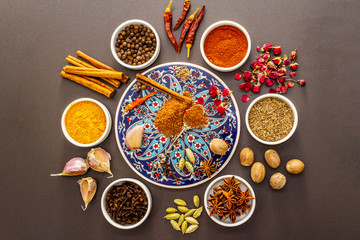 Ingredients for preparation oriental spice Ras el Hanout