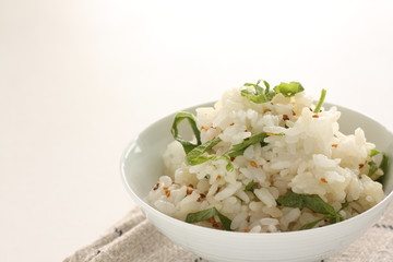 Japanese food, shirasu sardine fish and herbal shiso mixed sesame rice