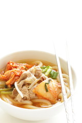 Korean Kimchi and pork in Udon noodles