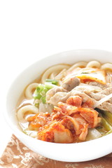 Korean Kimchi and pork in Udon noodles