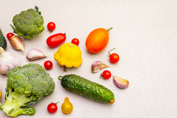 Cooking food background with fresh vegetables. Autumn harvest, preparation healthy meal concept