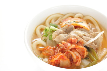 Korean Kimchi and pork in Udon noodles