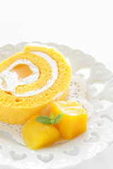 homemade mango Swiss roll for gourmet dessert image