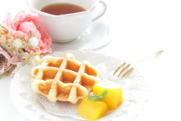 Mango and mint waffle