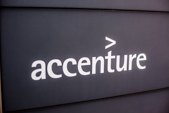 Accenture logo at building in Munich, Germany
