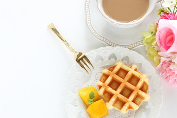 Mango and mint waffle