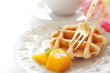 Mango and mint waffle