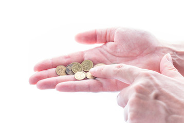 Hand mit Zloty M&uuml;nzen.