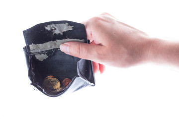 Crisis. Poverty. Bankrupt. Old worn wallet