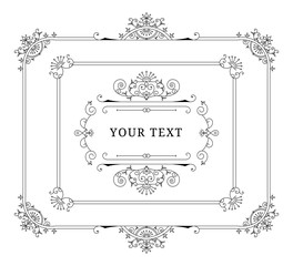 Classic rectangle frames with vintage design elements. Retro flourish style. Vector isolated illustration.