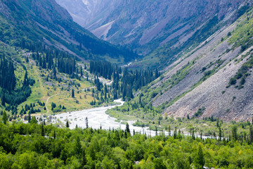 Fototapeta na wymiar Mountains of Tian Shan range in Kyrgyzstan near Ala Archa National Park