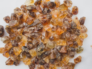 Yellow citrine nature Mineral Gemstones rough  crystals healing group on white background