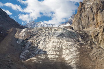 Glacier Aksay in Mountains of Tian Shan range in Kyrgyzstan