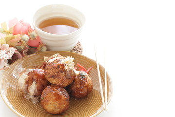 Japanese food, octopus ball Takoyaki and fish flake Katsuobushi