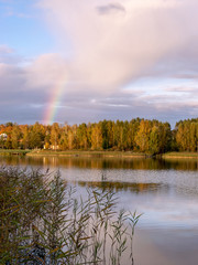 wonderful autumn landscape with gorgeous and colorful trees by the water, beautiful reflections in the water