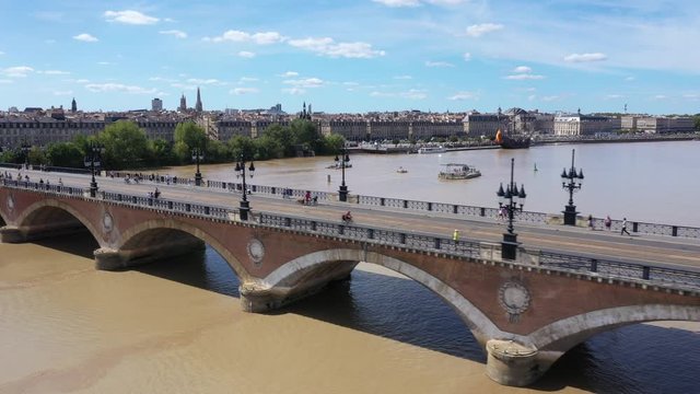 Bordeaux, Pont de pierre, old stony bridge in Bordeaux in a beautiful summer day,
