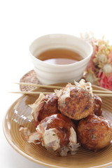 Japanese food, octopus ball Takoyaki and fish flake Katsuobushi