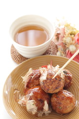Japanese food, octopus ball Takoyaki and fish flake Katsuobushi