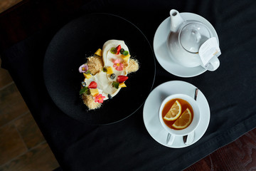breakfast with coffee and croissant