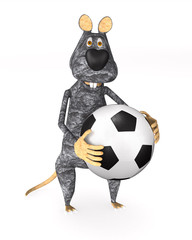 rat with soccer ball on white background. Isolated 3d illustration
