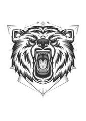 Obraz premium Bears collections - vector illustration on white background. Line art of roaring bear head.