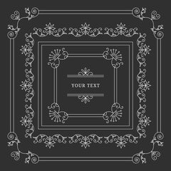Retro rectangle frames with ornamental design elements. Flourish style. Vector isolated illustration.