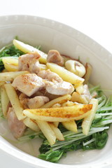 Chinese food, potato and chicken stir fried