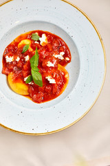 tomato sauce in white bowl