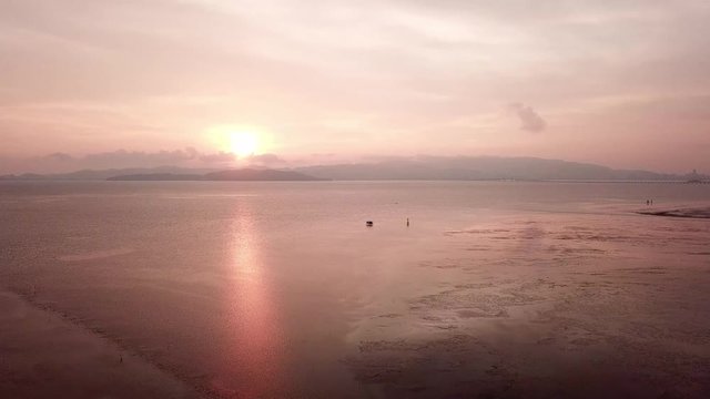 Aerial view sunset hour at coastal near Juru at Sungai Semilang, Penang.