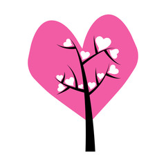 Valentine tree. leaf from hearts. Isolated on white background. Vector Illustration