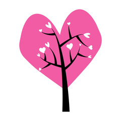 Valentine tree. leaf from hearts. Isolated on white background. Vector Illustration