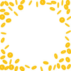 Indian rupee coins falling. Scattered sparse INR c