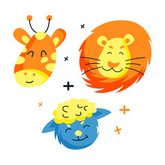 Cute vector hand drawn animals set