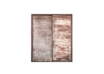 Closed grungy wooden door isolated