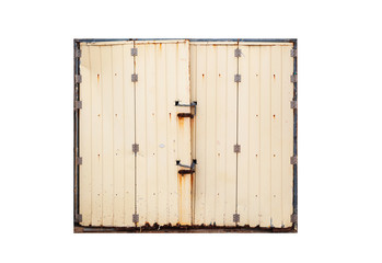 Grungy yellow metal gate isolated