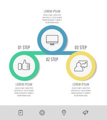 Vector infographic template circles for three paper label, diagram, graph, presentation. Business concept with 3 options. Blank space for content, step for step, timeline, workflow, marketing, web