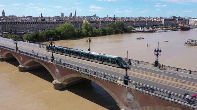 Bordeaux, Pont de pierre, old stony bridge in Bordeaux in a beautiful summer day,