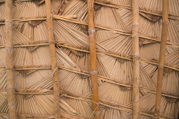 Close up of Palm leaf roof background texture, free space for design text or pictures