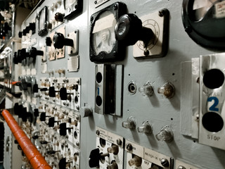 control room machines tools meters inside of a submarine