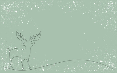 Christmas background with deer, winter forest landscape vector illustration