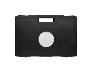 black plastic case for gun isolated on white back