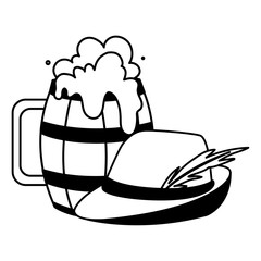 wooden beer mug with german hunting hat in white background