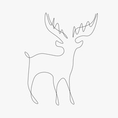 Christmas deer silhouette line draw vector illustration