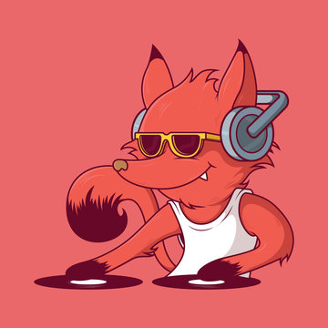 Dj Fox vector illustration. Music, lifestyle, party, audio, animal design concept