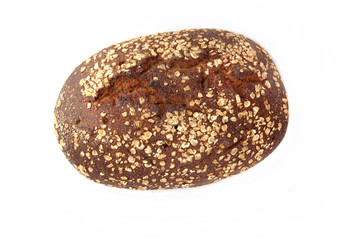 dark bread with cereals and bran on a white background