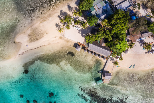 Top down view of the idyllic Erakor island in the Port Vila bay, Vanuatu capital city in the Pacific Ocean