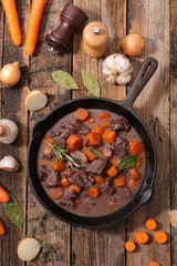 boeuf bourguignon, beef stew with wine and carrot